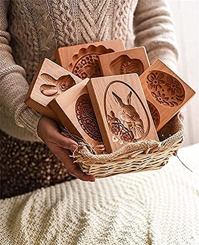 MOTEERLLU Wooden Cookie Molds - Carved Gingerbread Cookie Cutter, Santa Claus Design, LF00121, Ideal for DIY Baking