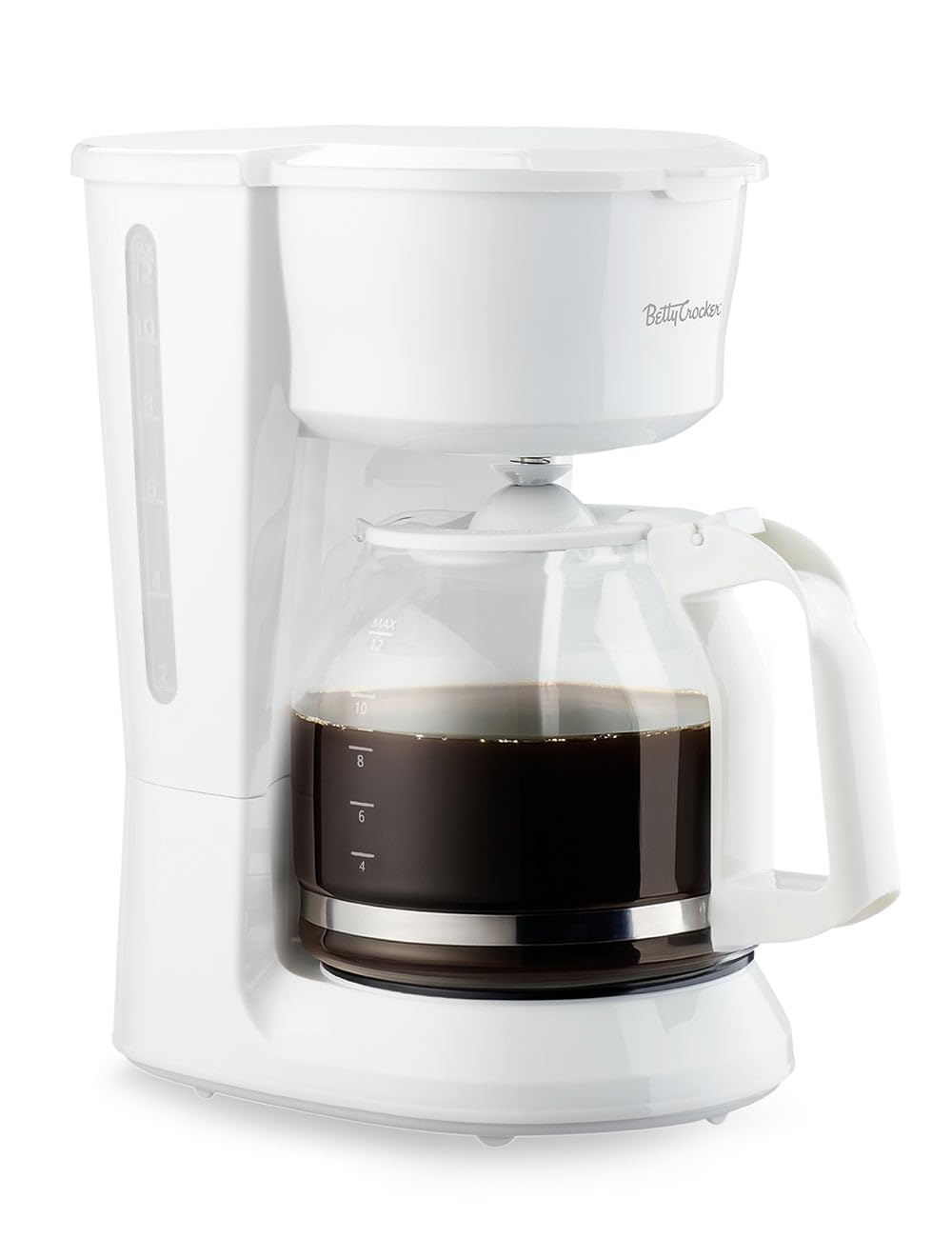 Betty Crocker 12-Cup Drip Coffee Maker with Heat Resistant Glass Carafe, Removable Permanent Nylon Filter, Pause & Pour, Water L