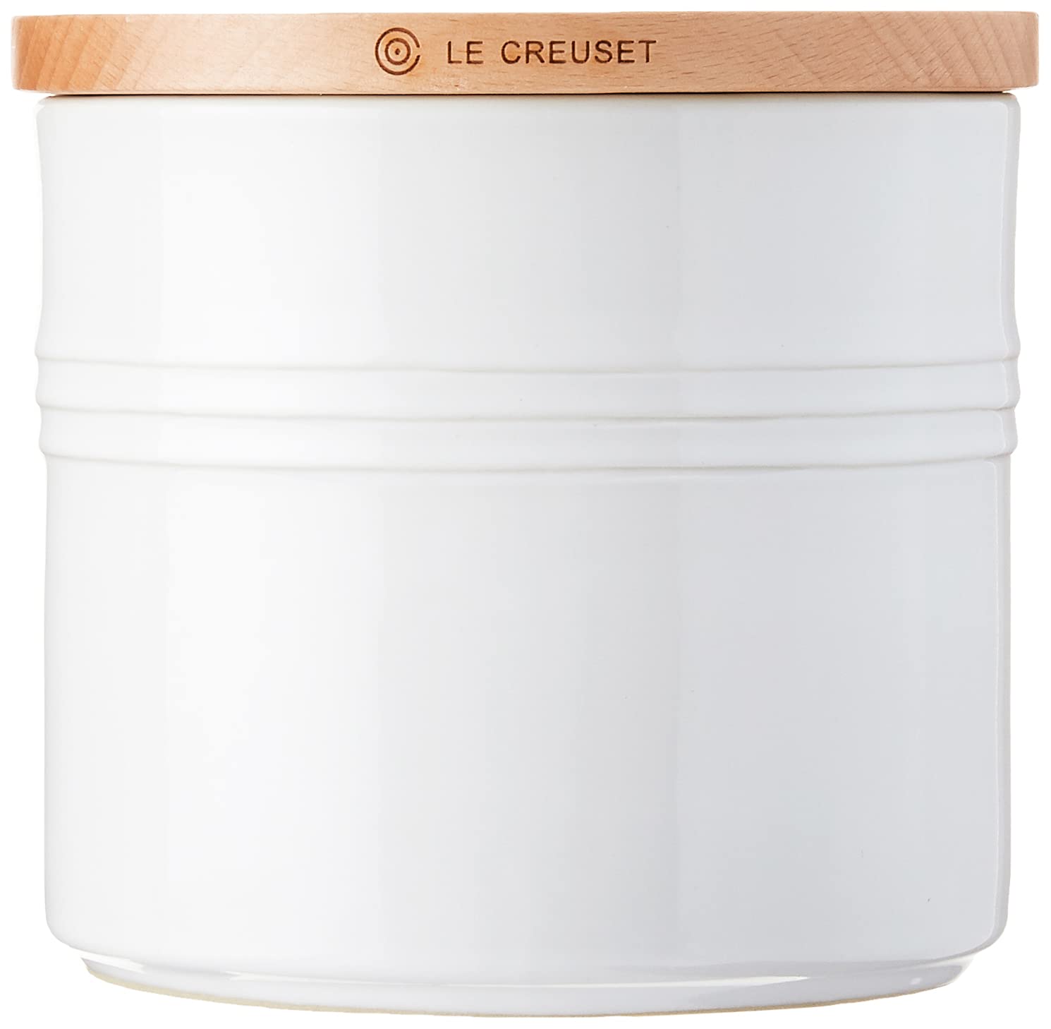 Le Creuset Stoneware Canister With Wood Lid, 1.5 Qt. (5.5'' Diameter), White