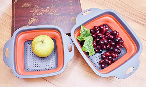 Square Collapsible Colander Set,2 Collapsible Colanders (Strainers) Set By Hdhyk - Includes 2 Folding Strainers (Red & Grey)