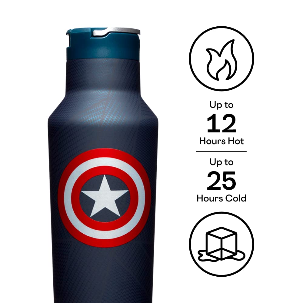 Corkcicle X Marvel Captain America Sport Canteen Insulated Tumbler, 20 Oz - Reusable Water Bottle Keeps Beverages Cold For 25 Ho