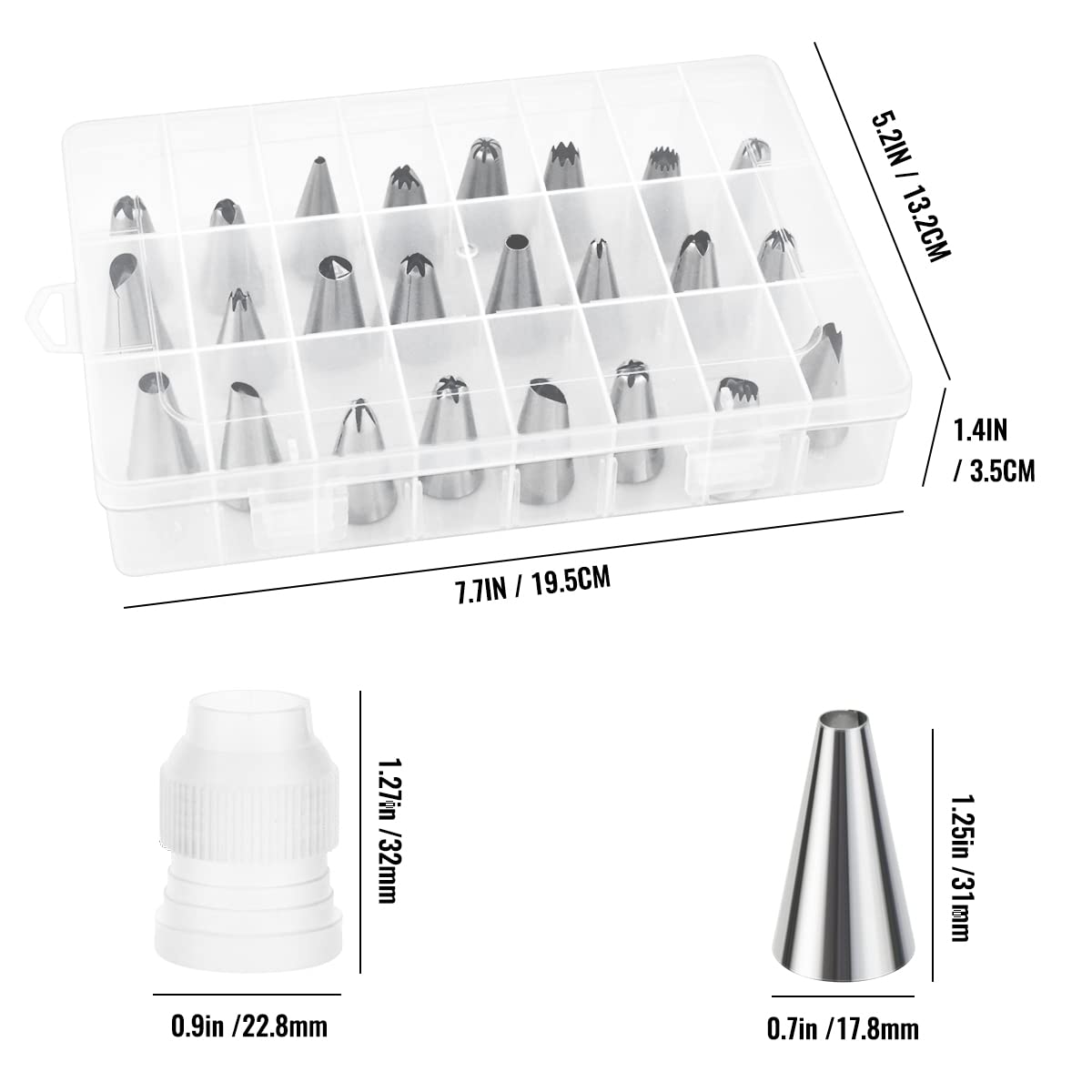 24 Piece Piping Tips Set, Icing Piping Nozzles With Storage Box, Stainless Steel Nozzles Tip For Cake Decorating