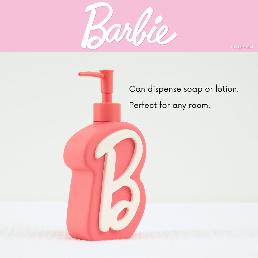Collectibles Barbie Pink B Monogram Soap/Lotion/Hand Sanitizer Resin Pump Dispenser, 11.69 Ounces, (Officially Licensed Product)