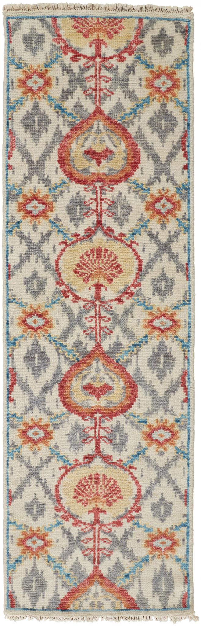 8 Orange And gray Wool Floral Hand Knotted Stain Resistant Runner Rug