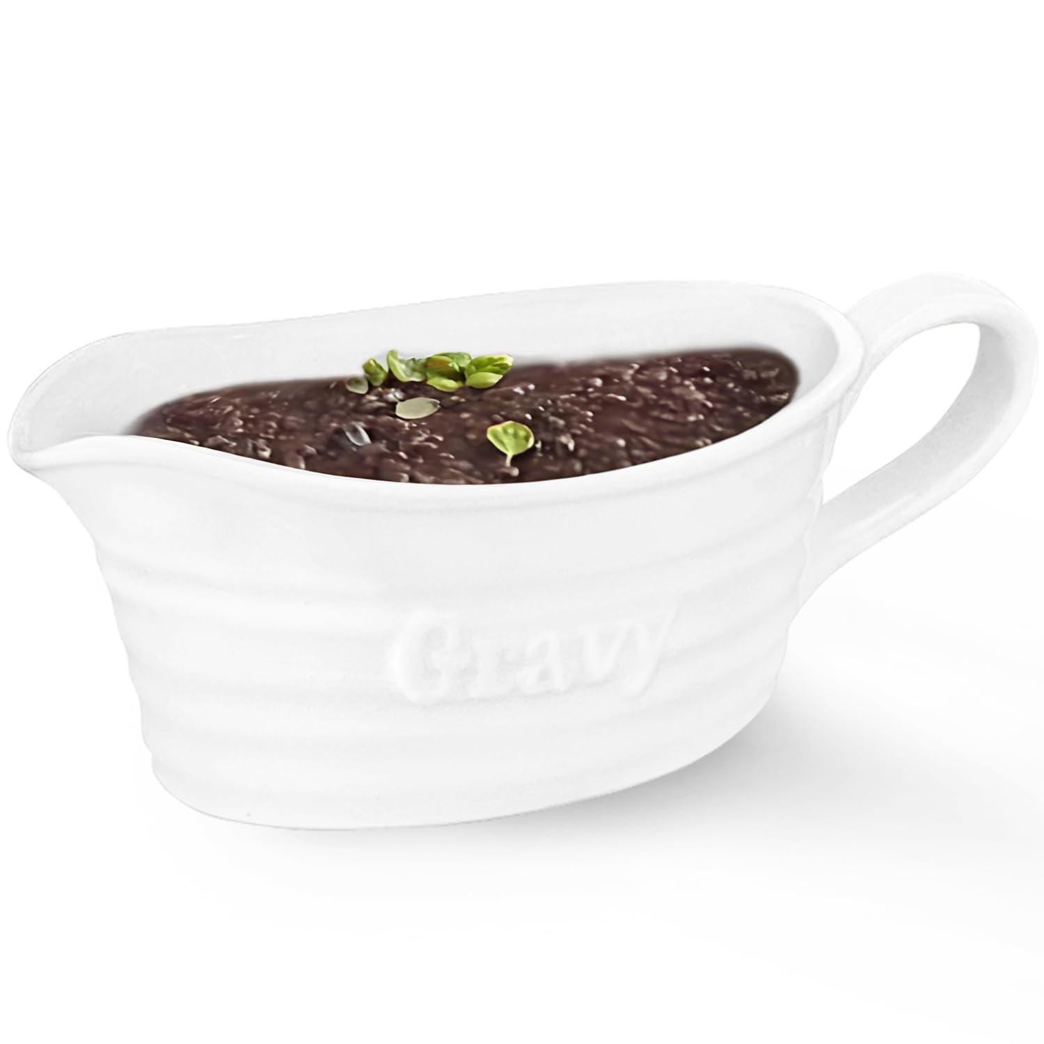 Qlans Large 18 Oz eramic Gravy Boat, with Big Dripless Lip Spout,,Serving Dispenser, Porcelain Pitcher for Sauces, Dressings and