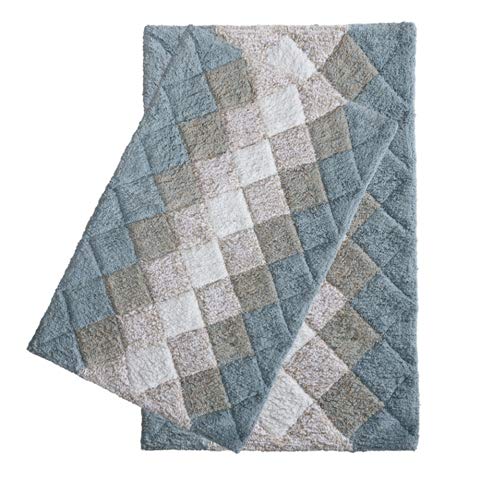 Bathroom Rugs Set 2Piece In 100%Cotton Albany Inspired Bath Rugs 21X32/17X34,Grey Beige Combo,Anitskid Bath Rugs Set,Cotton Bath