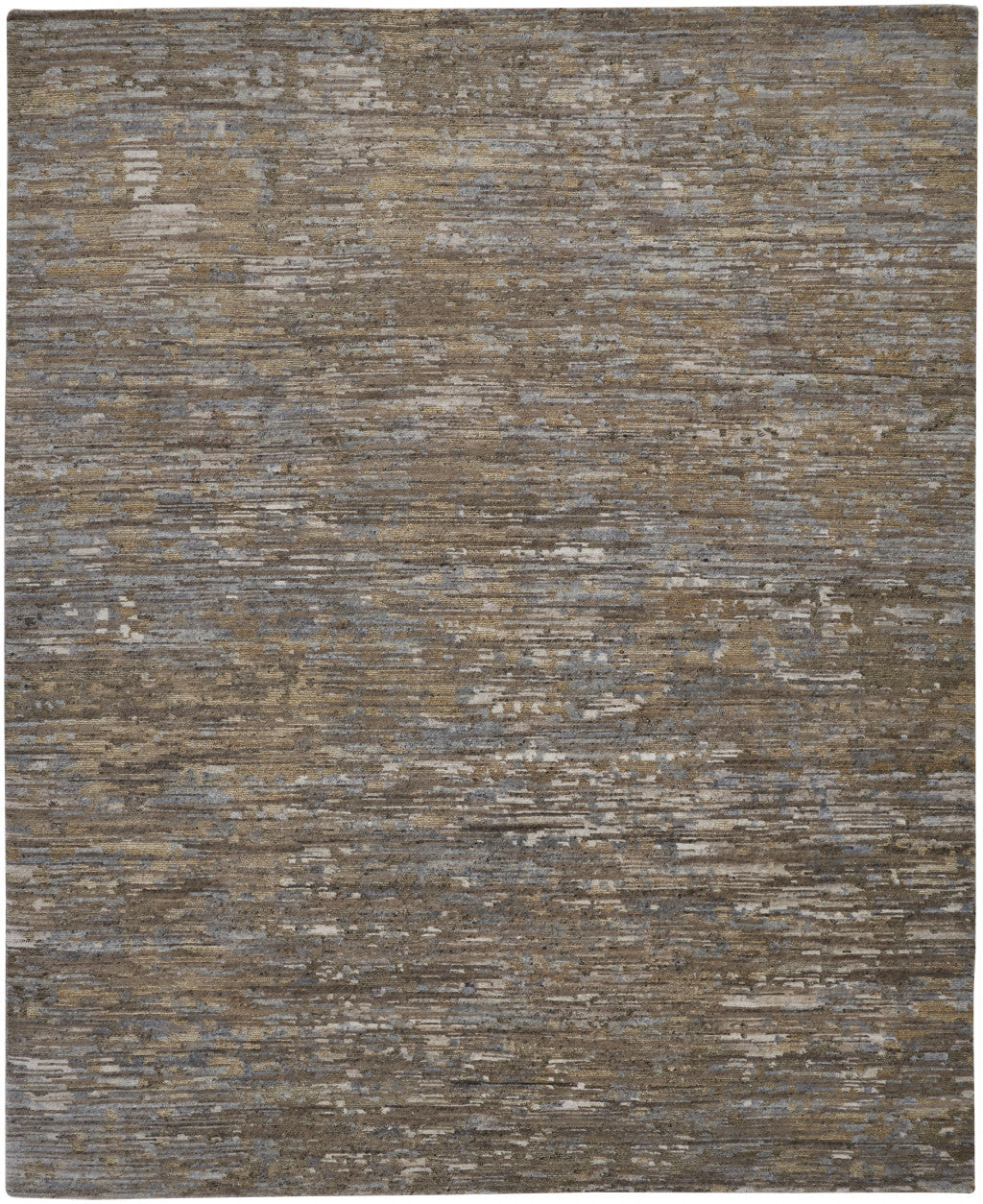 9 X 12 Brown And gray Wool Abstract Hand Knotted Area Rug