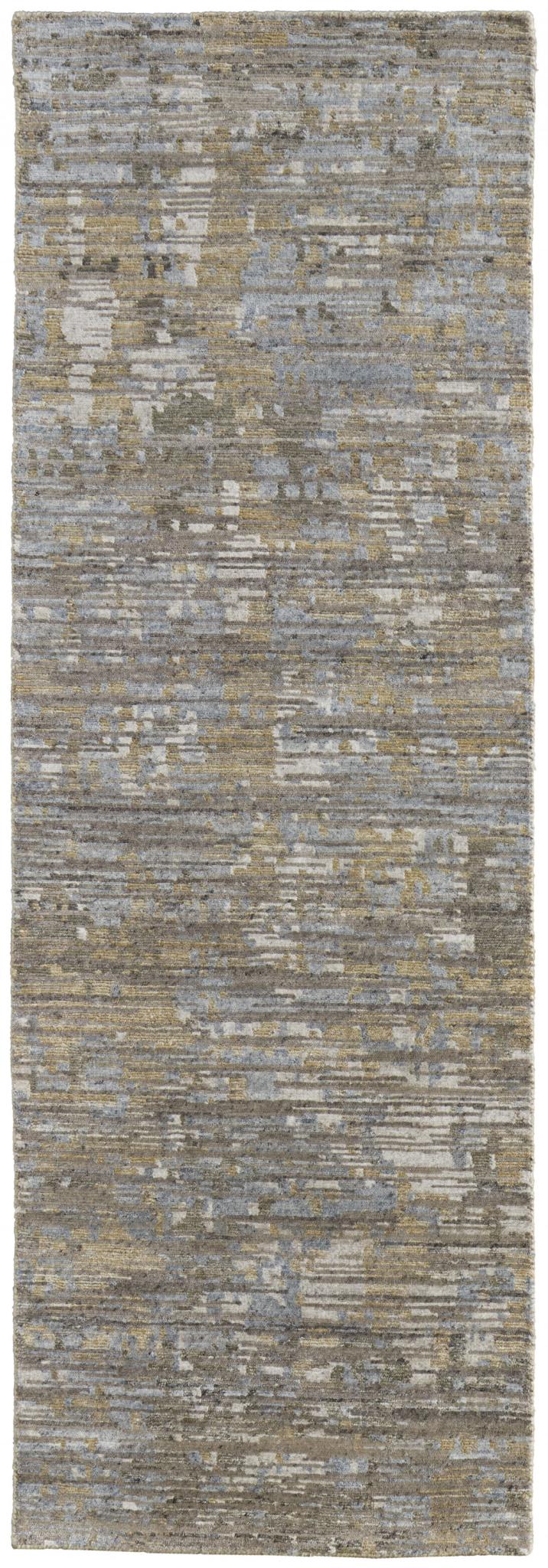 8 Brown And gray Wool Abstract Hand Knotted Runner Rug