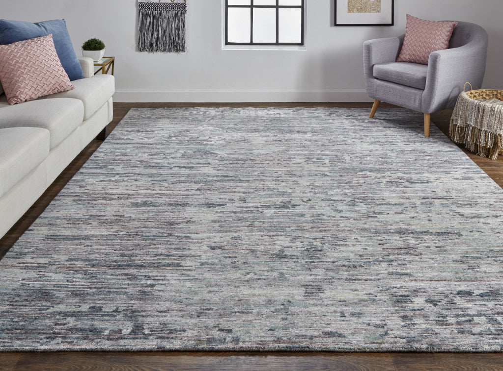 9 X 12 Blue And gray Wool Abstract Hand Knotted Area Rug