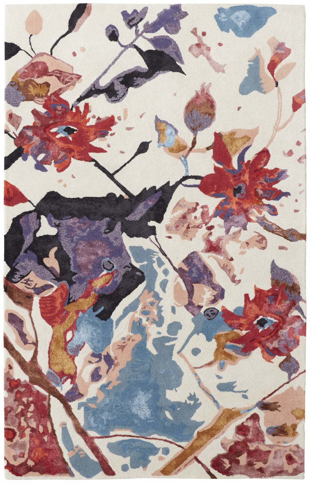 9 X 12 Red Blue And Purple Floral Tufted Handmade Area Rug