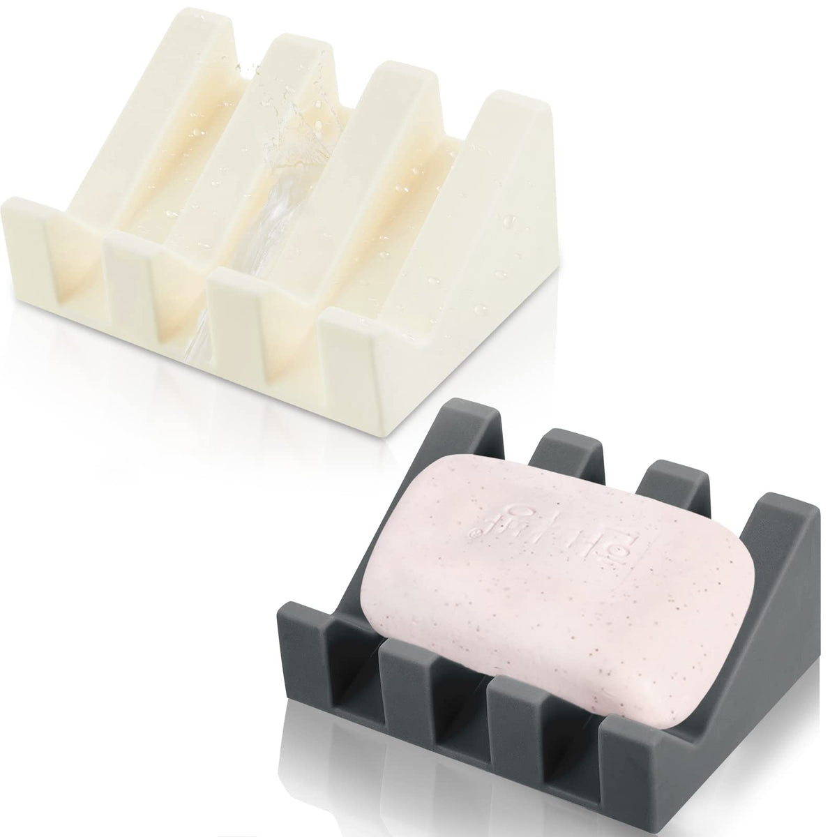 2 Pieces Silicone Soap Dish Self Draining Soap Dish Shower Waterfall Bar Soap Holder Tray With Drain Soap Saver For Kitchen Bath