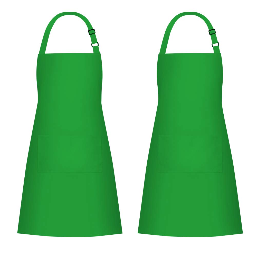 Jubatus 2 Pack Bib Aprons With 2 Pockets Cooking Chef Kitchen Apron For Women Men, Green