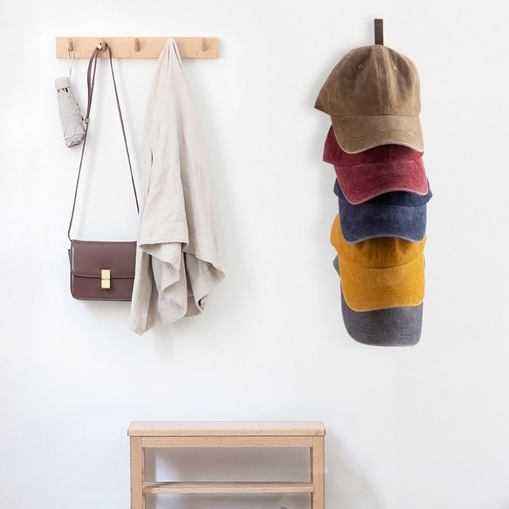 SOEWIOU Wall Mounted Hat Rack - Wooden Baseball Cap Organizer, 3 Pcs, Walnut Finish, Model HK-SW-0006 for Bedroom & Living Room