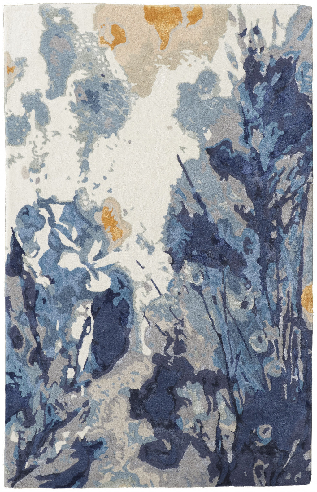 8 X 10 Blue Wool Floral Tufted Handmade Area Rug