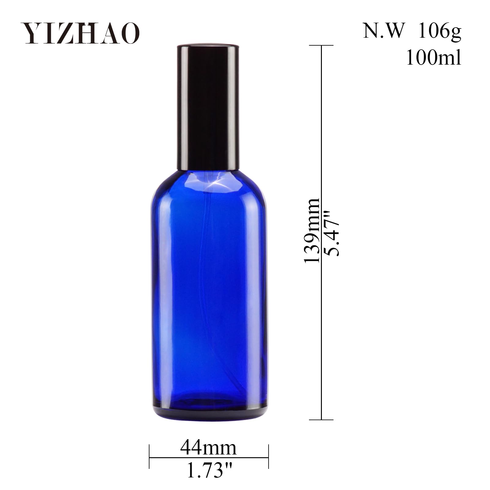 Yizhao Blue Glass Spray Bottles 4Oz, With Small Fine Mist Spray, Metal Cap, Refillable For Essential Oil,Travel,Cleaning,Perfume