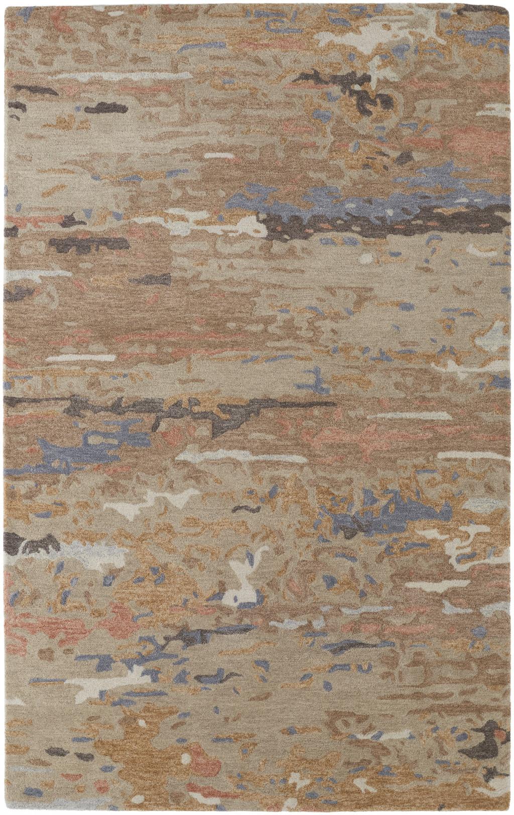 10 X 14 Tan And Blue Wool Abstract Tufted Handmade Stain Resistant Area Rug