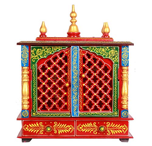 Home and Bazaar Rajasthani Ethnic Handcrafted Wooden Temple/Mandir/Pooja Ghar/Mandapam (Multicolor12)