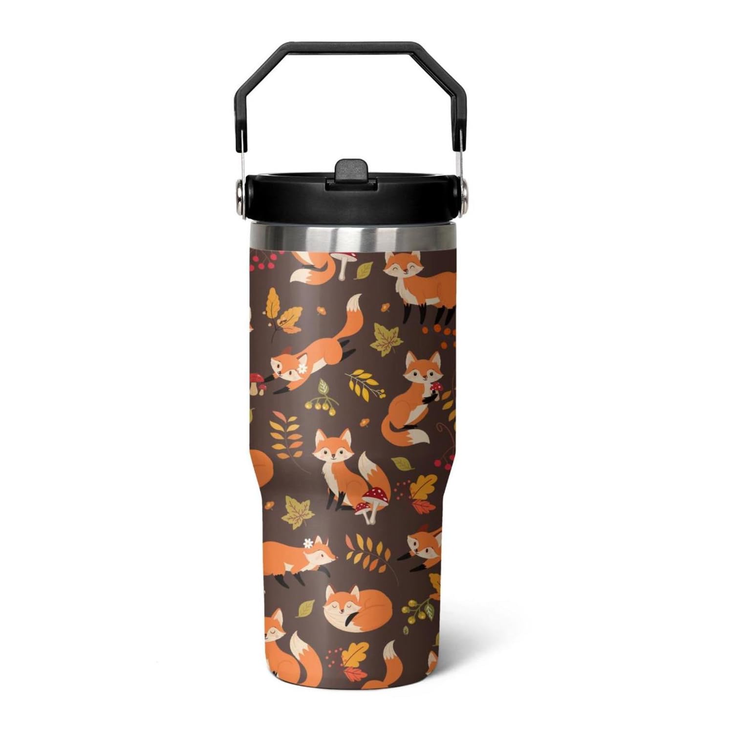 qwpmvhsak 30 oz Fox Flip Tumbler with Straw and Lid, Travel Mug Cup for Hot and Cold Drinks for Fox Lovers