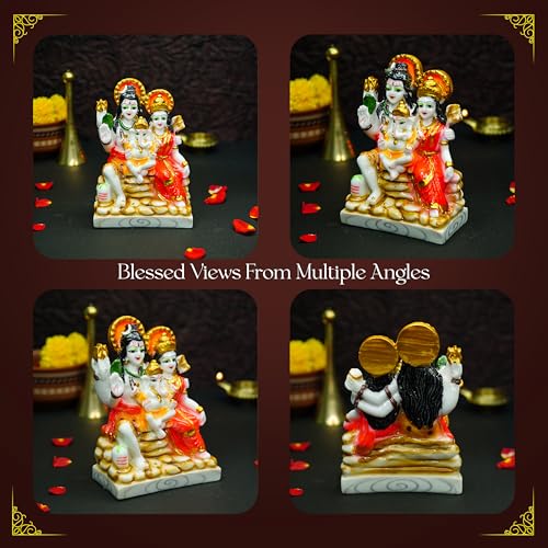 Ekhasa Hand Painted Shiv Parivar Murti (5 Inch) | Marble Dust Shiv Parvati Murti For Pooja Room, Home Decor & Office | Resin Shi