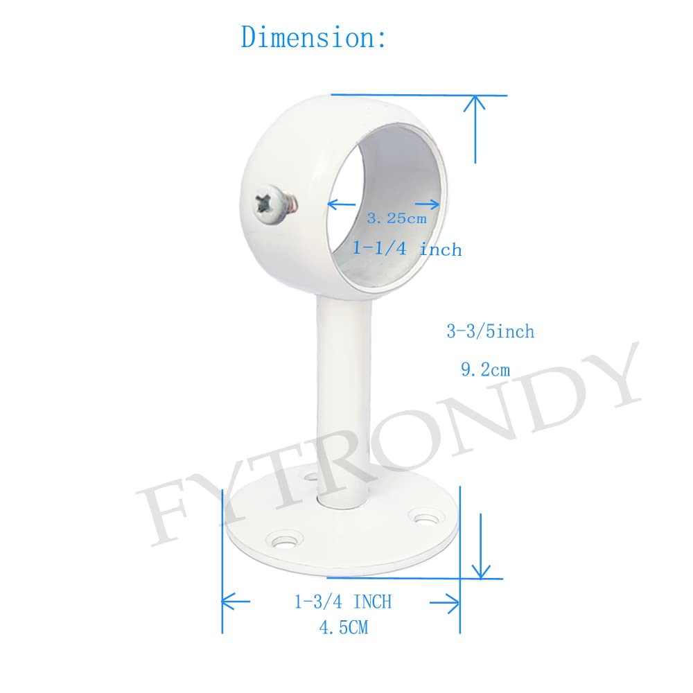 Fytrondy White Edition Stainless Steel Wardrobe Pipe, Closet Lever Support Rod Holder Socket Bracket (1-1/4 Inch 4 Pack)