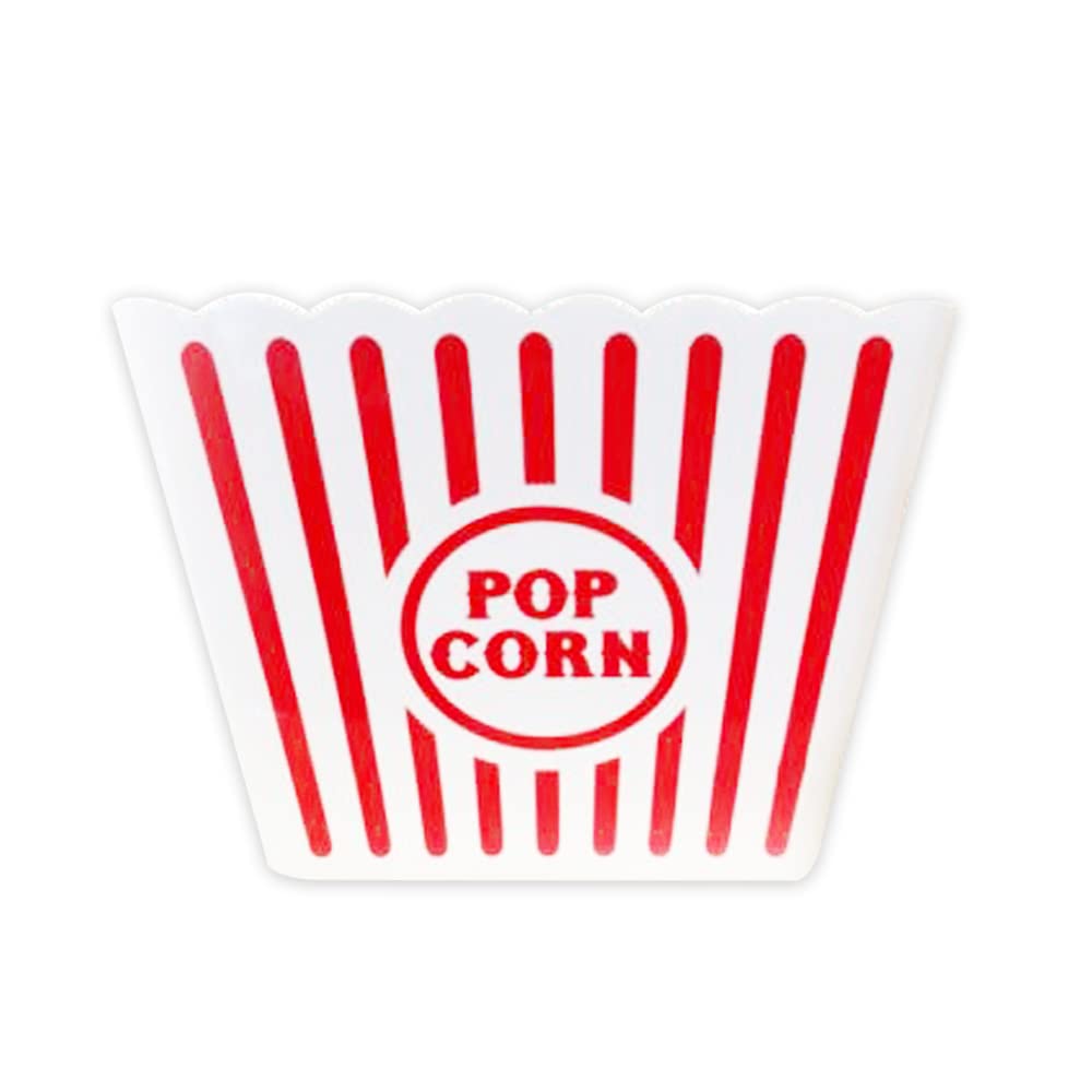 Novelty Place Plastic Red & White Striped Classic Popcorn Containers For Movie Night - 8 '' Square X 7 '' Deep (2 Pack)