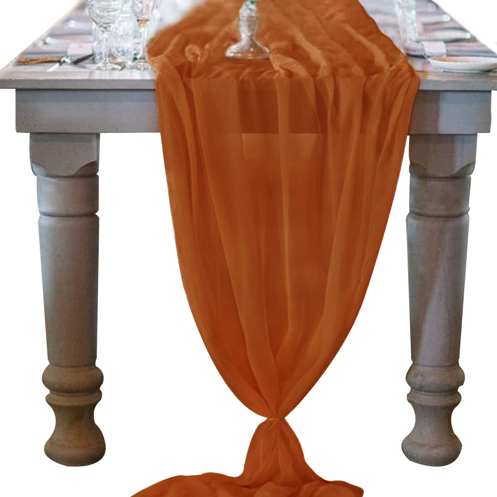 Socomi 10Ft Terracotta Chiffon Table Runner 29X120 Inches Wedding Runner Sheer Thanksgiving Christmas Bridal Shower Decorations