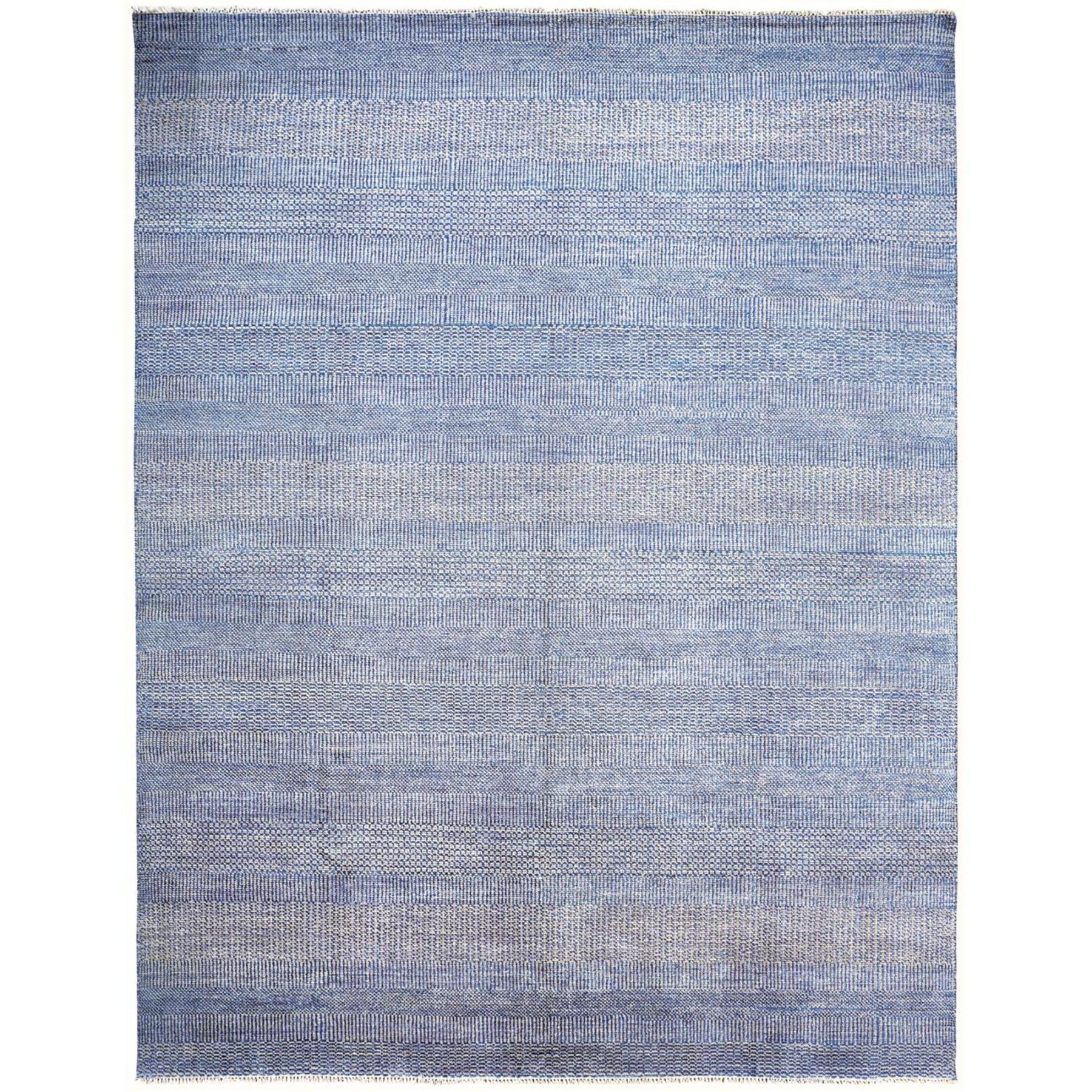 9 x 12 Blue and Silver Wool Striped Hand KNotted Area Rug