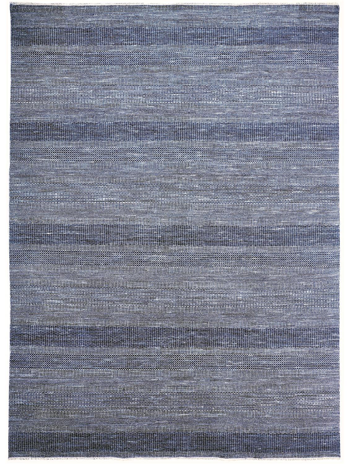10 X 13 Blue And gray Wool Striped Hand Knotted Area Rug