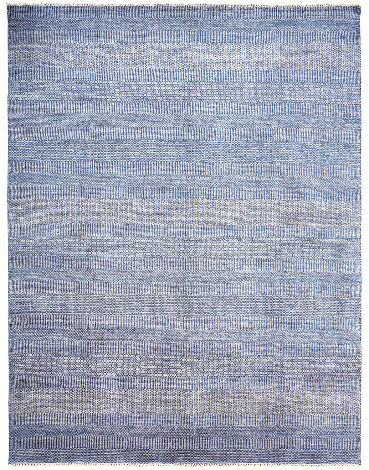 10 X 13 Blue And Silver Wool Striped Hand Knotted Area Rug
