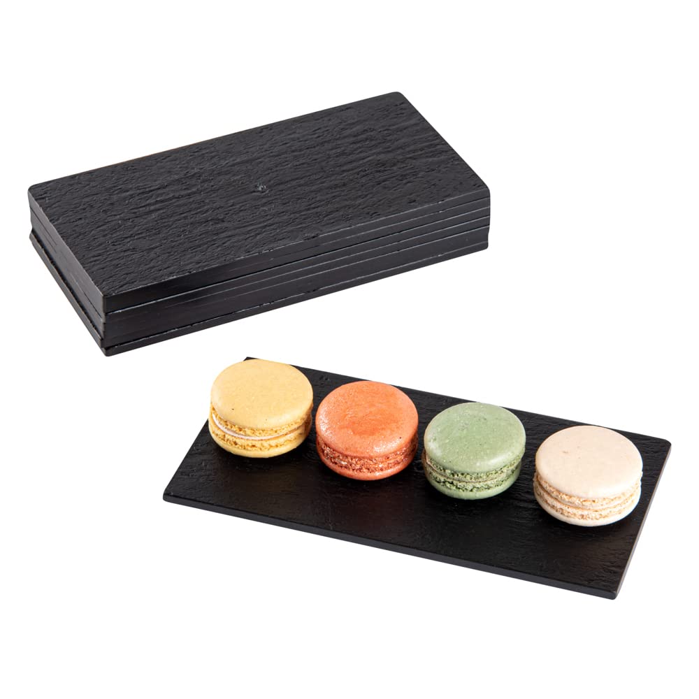 Restaurantware 7 X 3.5 Inch Serving Plates 100 Rectangle Charcuterie Boards - Premium Mimics The Look Of Slate Black Plastic Ser