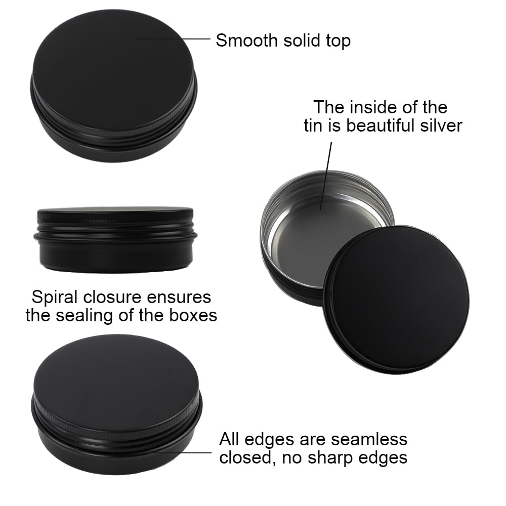 Moretoes 36 Pack Tins, 2 Oz Metal Round Balm Tins, Black Tins Aluminum Cans, Empty Containers With Screw Lids For Salve, Spices