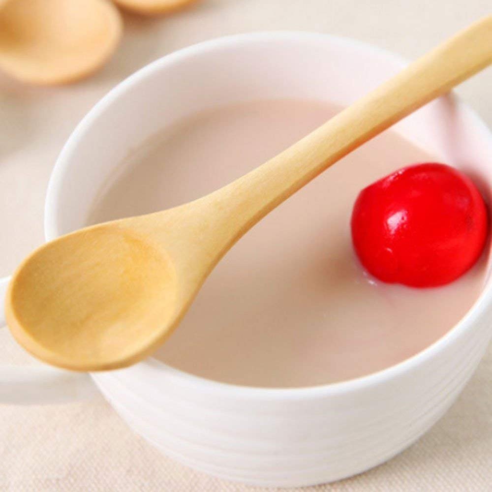Foyara Small Wooden Salt Spoon Solid Wood Condiments Spoon Handmade Honey Teaspoon 5 Inch - Set Of 10
