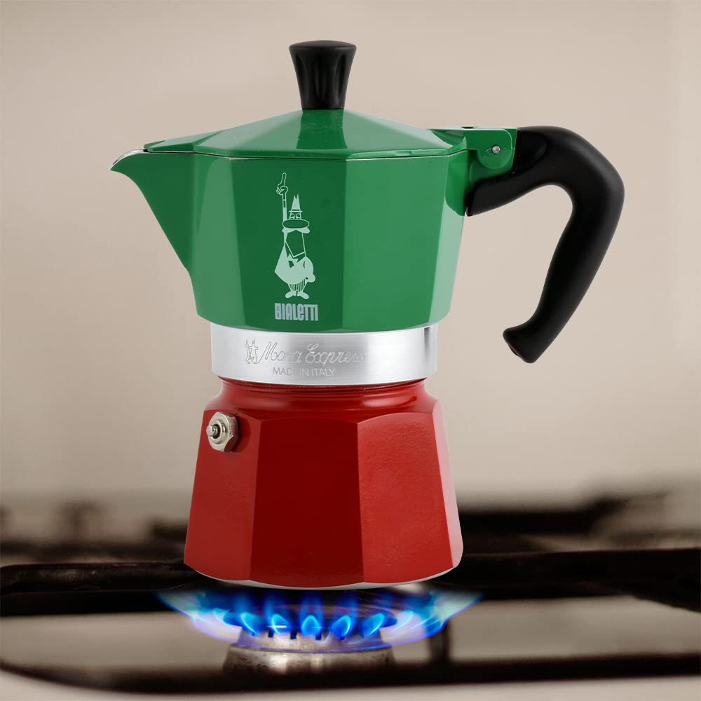 Bialetti - Moka Express Italia collection: Iconic Stovetop Espresso Maker  Makes Real Italian coffee  Moka Pot 6 cups (9 Oz - 270 Ml)  Aluminium  colored in Red green Silver