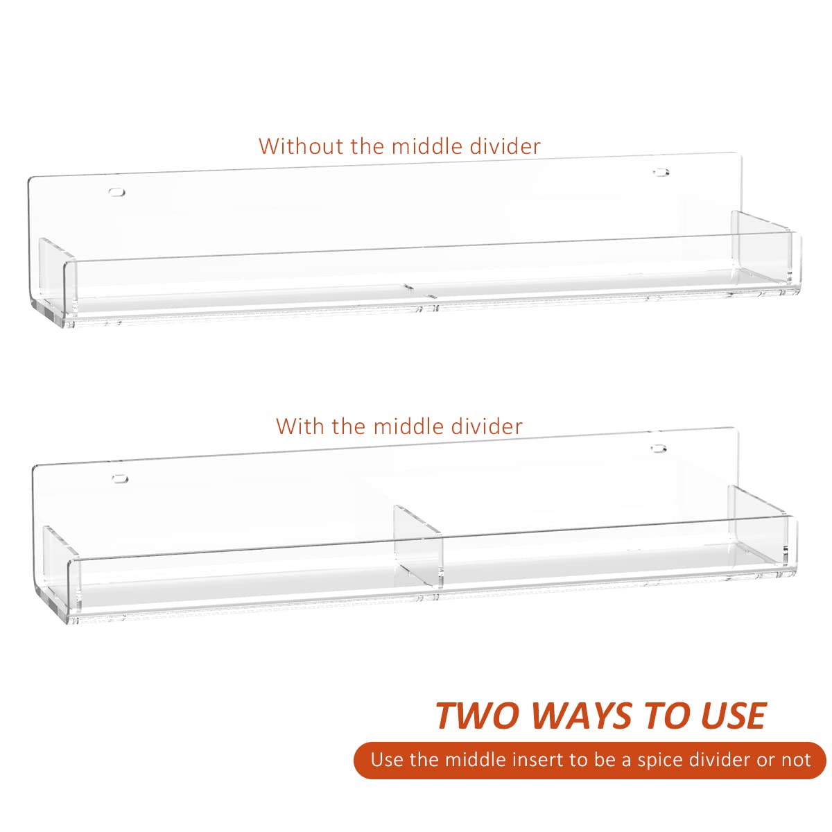 Sezanrpt Acrylic Wall Spice Rack Organizer, Seasoning Rack Shelf Organizer, Clear Wall Mounted Spice Rack Condiment Organizer wi