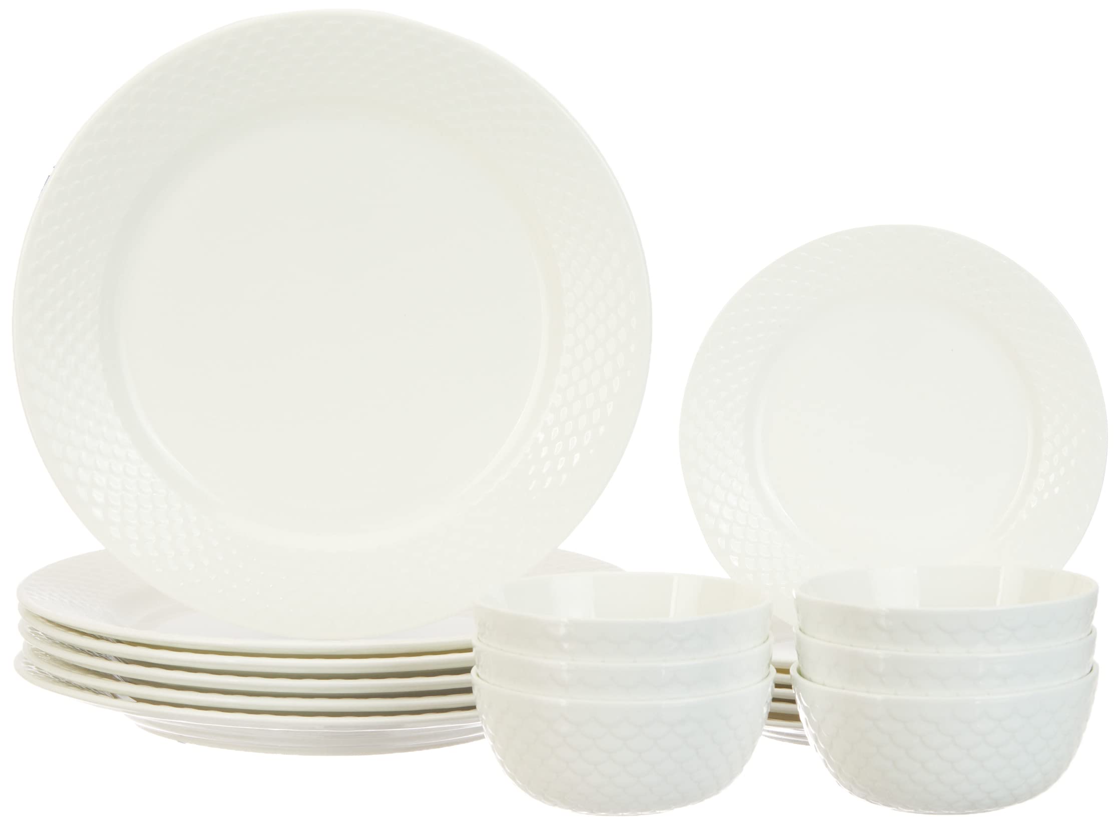 Amazon Brand  Solimo Ceramic 18 Piece Classic Solid Dinner Set | 6 Dinner Plates, 6 Quarter Plates, 6 Serving Bowls | Off White