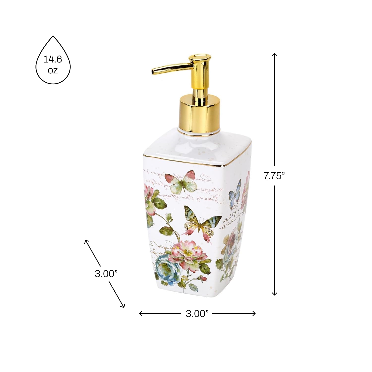Avanti Linens - Lotion Pump/Soap Dispenser, Ceramic Countertop Accessories, Artistic Home Decor (Butterfly Garden Collection)