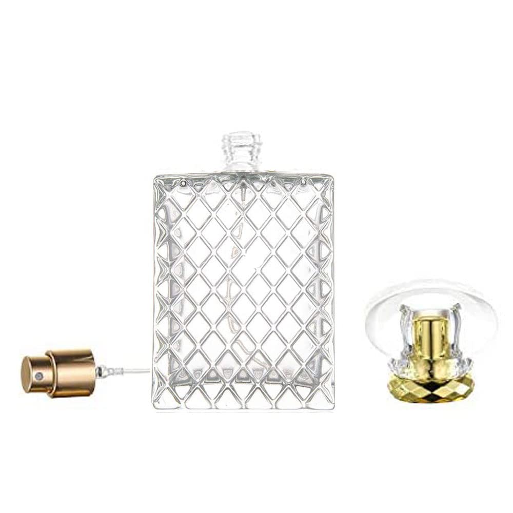 Jjkmall- 100 Ml (3.4 Oz) Large Clear Thick Glass Empty Bottle, Gold Spray Perfume Bottle Atomizer Bottle Makeup Tool (Gold) 1Pc