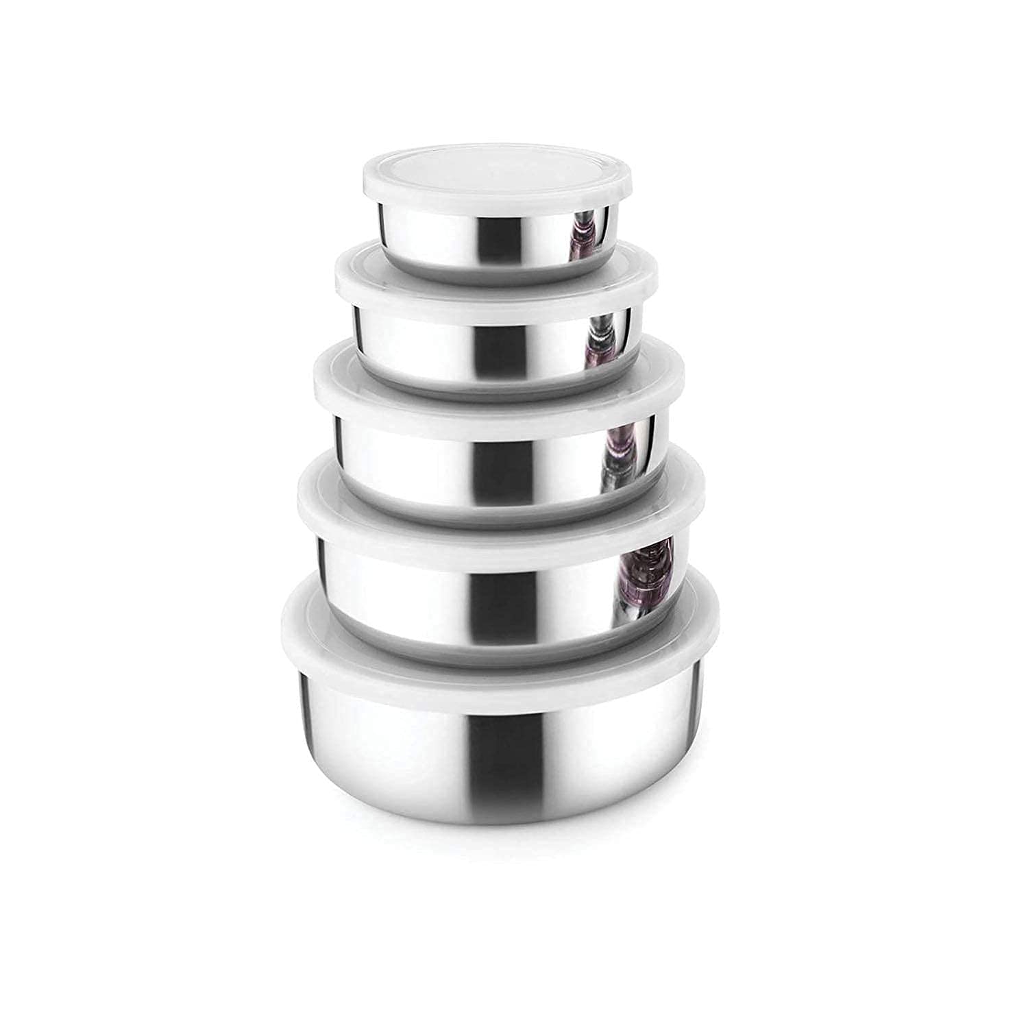 Prezone Stainless Steel Storage Container Set Kitchen Lid Bowl Set Steel Fridge Container Tiffin Box Serving Bowls Set Of 5 Pcs