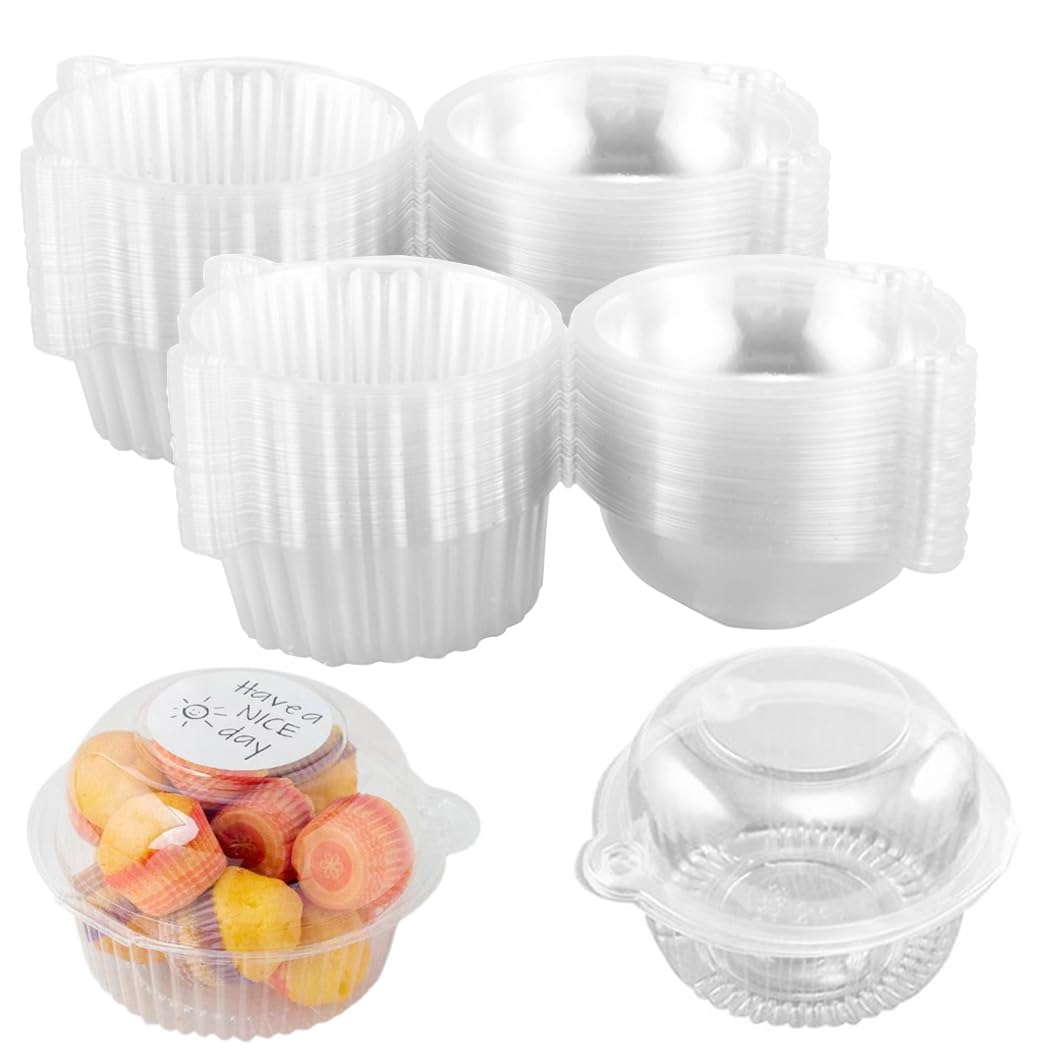 Echodone 100 Packs Cupcake Holders Individual Cupcake Containers Disposable Clear Plastic Single Muffin Dome Holders Cases Indiv
