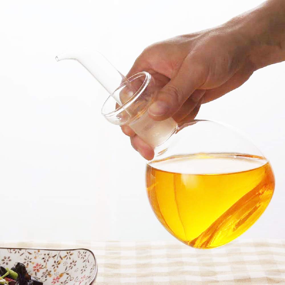 Haizeen 18 Oz / 540 Ml Glass All-Purpose Cruet, Glass Oil Decanter And Cruet (Spherical-18 Oz, Smooth Surface)