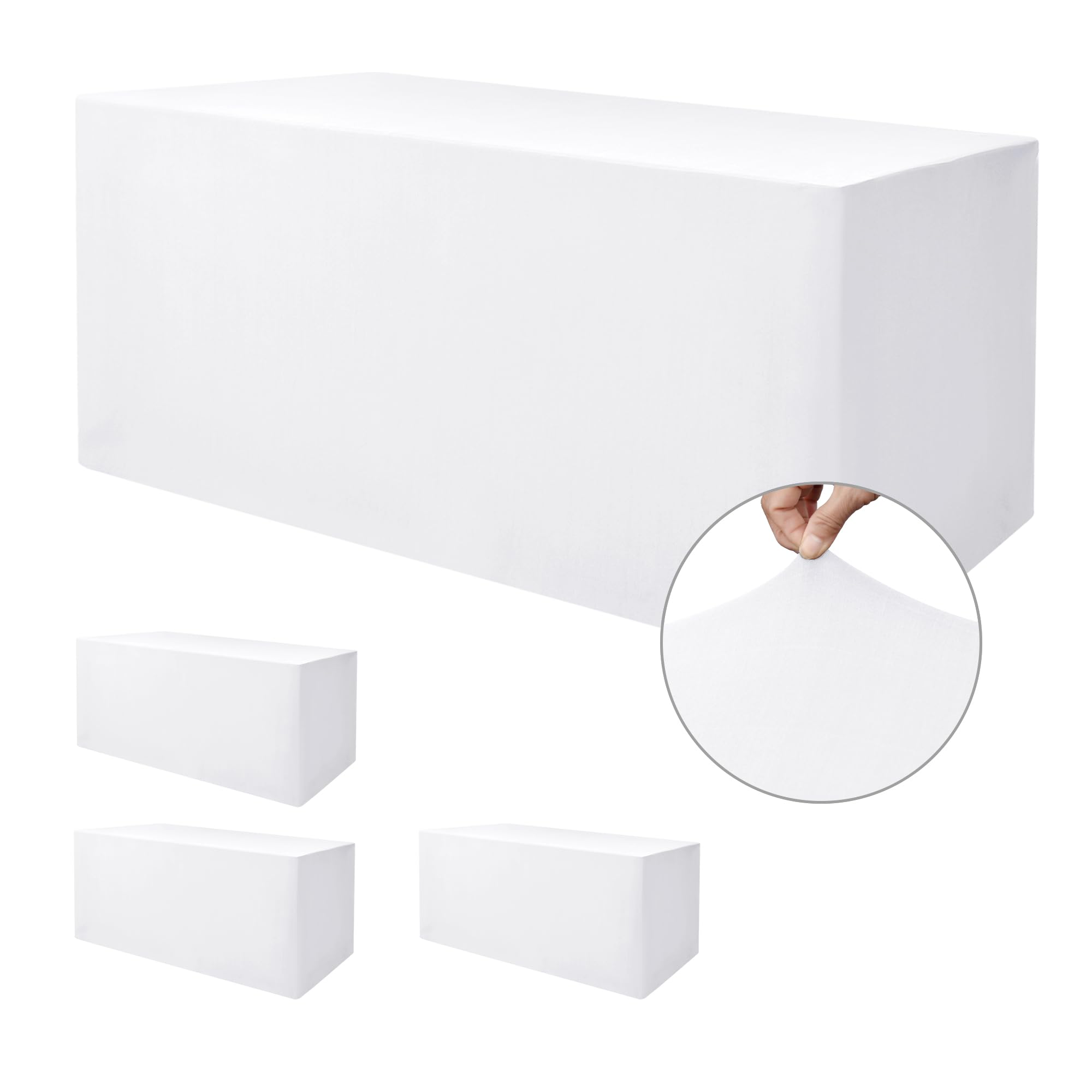 Nasitos White Fitted Table Covers Stretch Spandex - 72 x 30 Inch - 4 Pack Rectangle Table Clothes for 6 Ft Folding Tables, Wrink