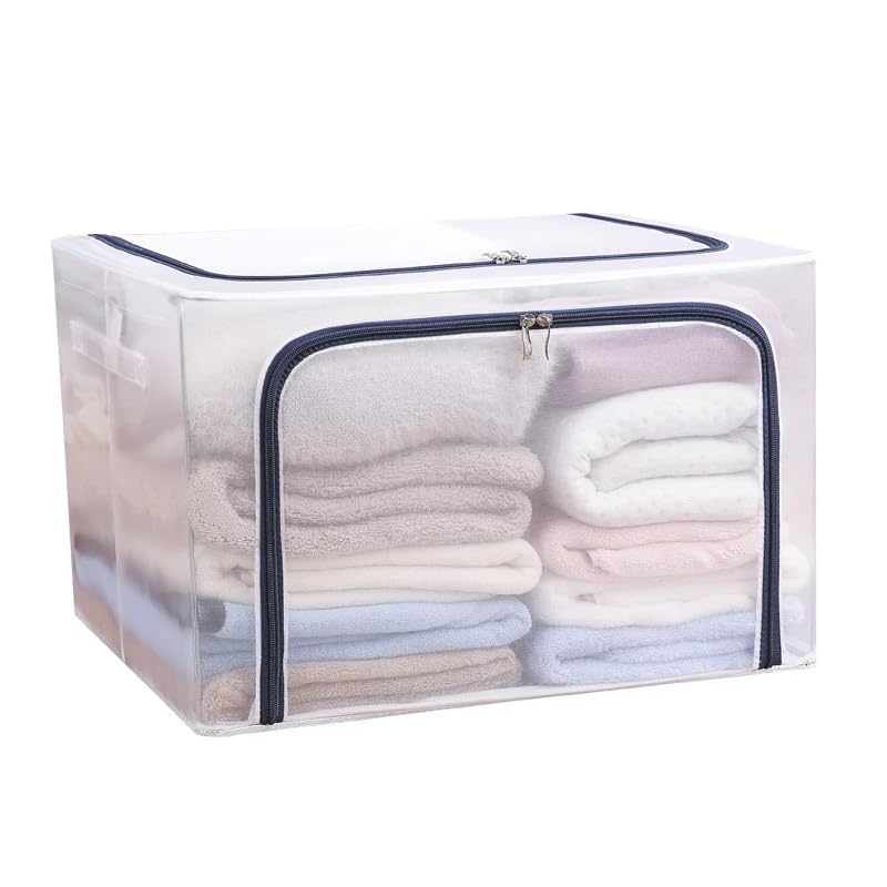 Chiransi Foldable Transparent Under Bed Storage Bag For Clothes Box,66 Litre Clothes Storage Bag,Folding Cabinet Boxes Zipper La