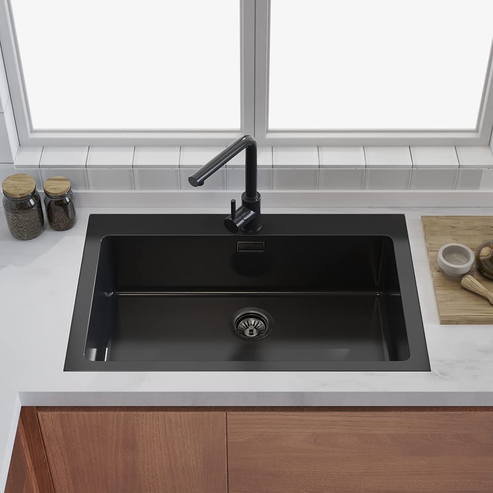 BOTEMY B9173 Kitchen Sink Drain Assembly 3-1/2 inch with Removable Sink Strainer Basket/Stopper 304 Stainless Steel (Oil Rubber Bronze)