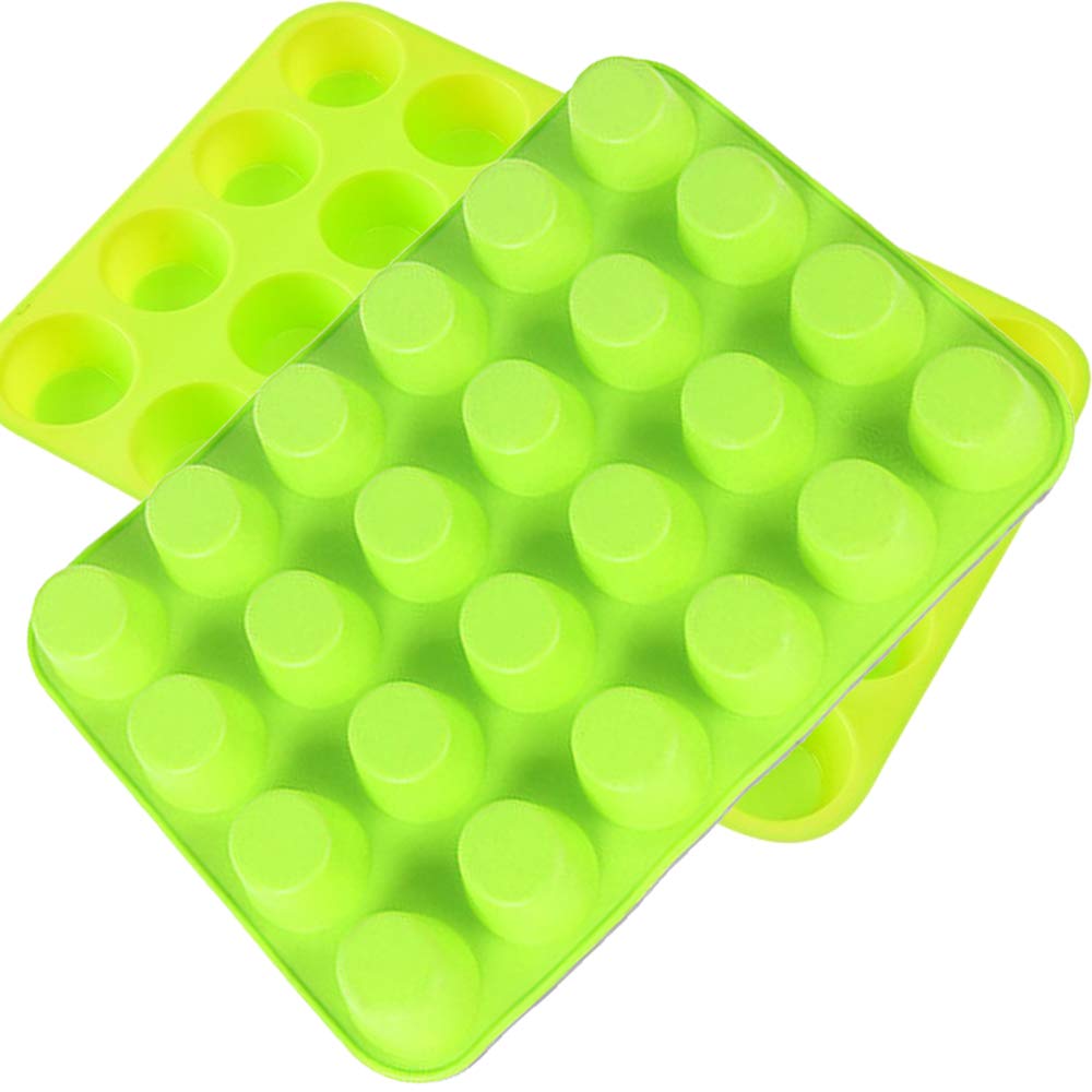 Qtopun Silicone Mini Muffin Pan, 4 Pack 24 Cups Silicone Mold Cups Baking Pan, Silicone Muffin Tins Baking Moulds-Green
