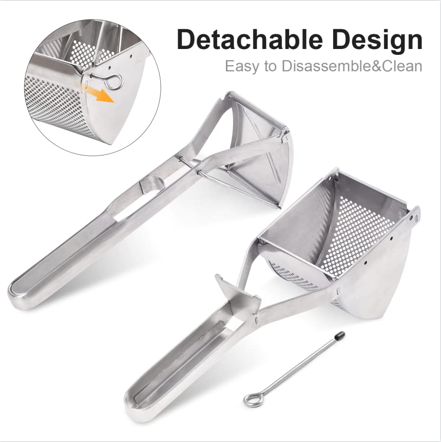 CUGLB Stainless Steel Potato Ricer - Professional Masher for Creamy Vegetables, 11.5” x 4.5" x 4", Silver, Model CU-HAA001A