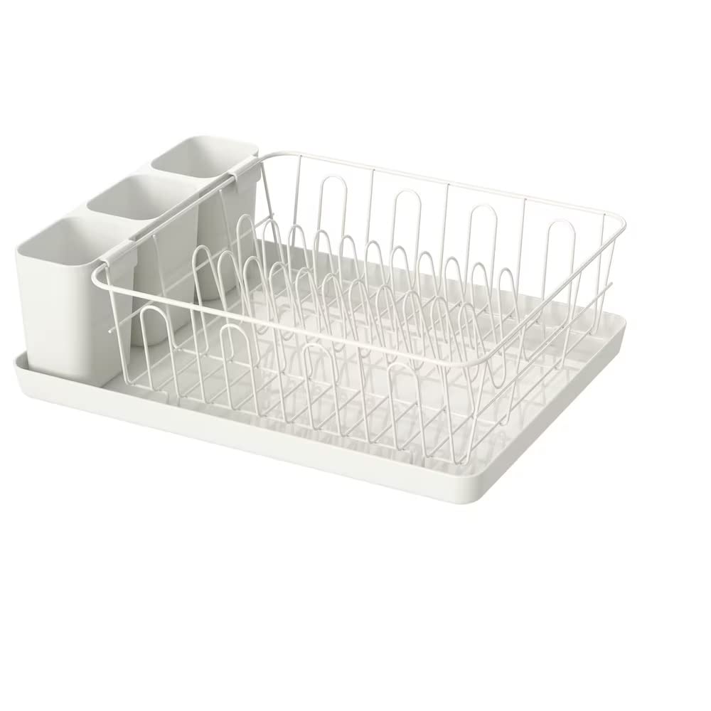 Gujguj Dish Drainer Rack  Variera Style, 42X30 Cm | PowderCoated Steel Utensil Drying Tray For Kitchen Sink | White Finish Pla