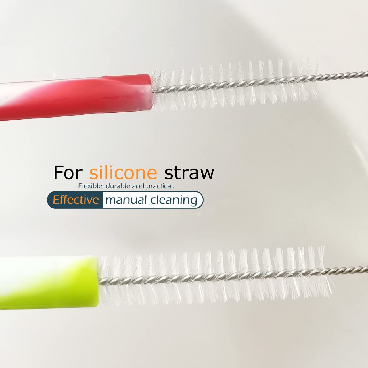 Gfdesign Drinking Straw Cleaning Brushes Set Pipe Tube Cleaner Nylon Bristles Stainless Steel Handle - 8'' X 3/8'' (10Mm) - Set