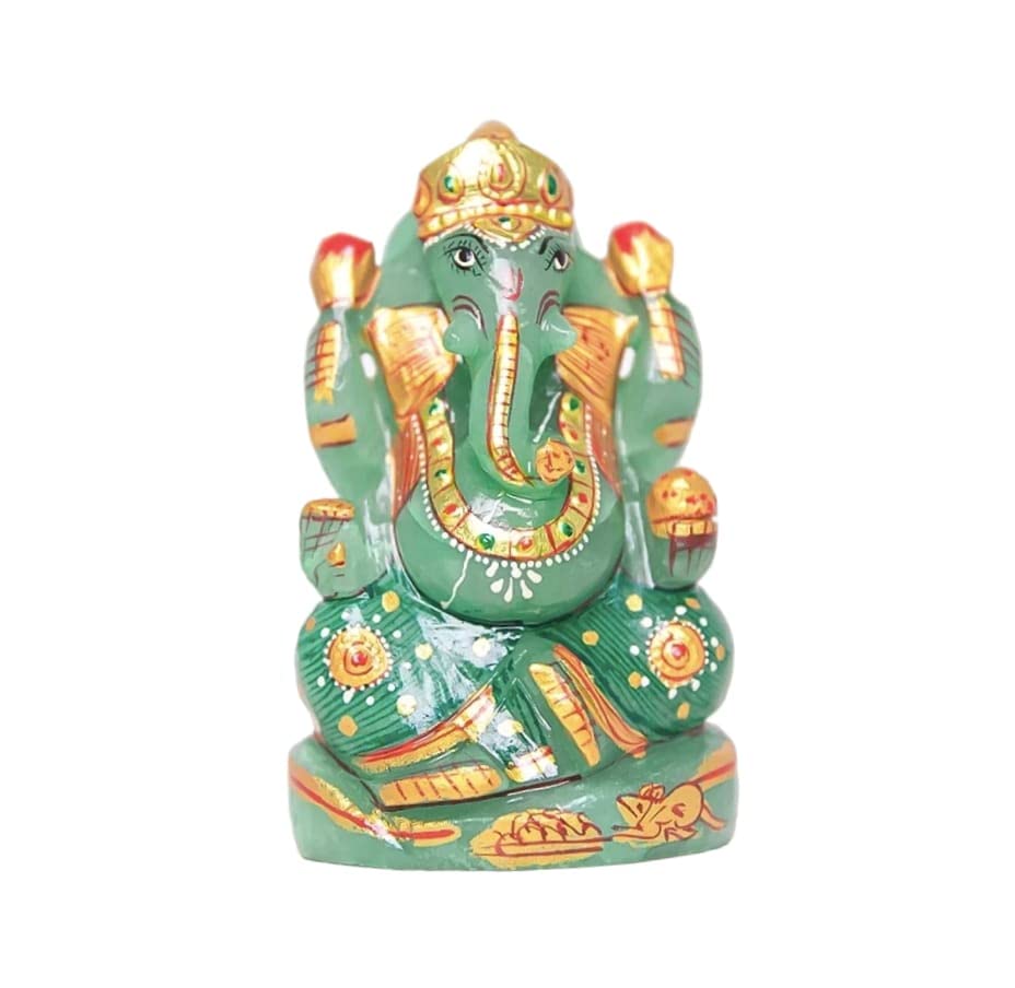 Gemtub Handcrafted And Hand Painted Natural Green Aventurine Ganesha Idol Ganesh Ji Murti For Home And Gifting Purpose Size 3 In