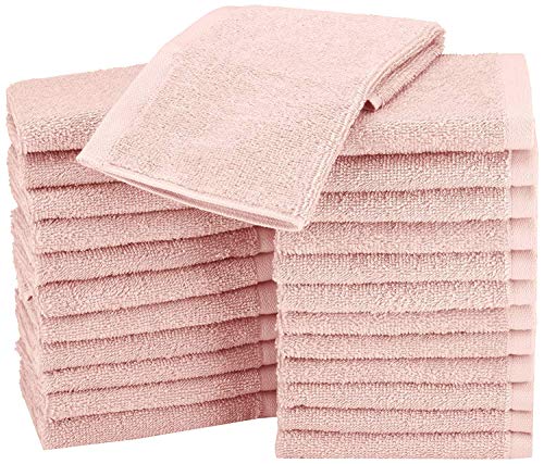 Amazon Basics Fast Drying, Extra Absorbent, Terry Cotton Washcloths, Pack Of 24, Seafoam Green, Ice Blue, White, 12 X 12