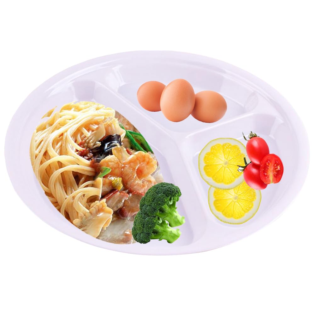 Aiyoo Reusable Dinner Plates 4 Pack 10.25 Inch Plastic White Divided Plates For Adults Camping 3-Compartment Portion Control Pla